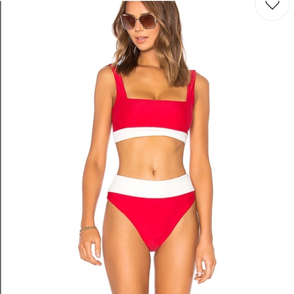 Tularosa Red and White High-Waist Bikini Set